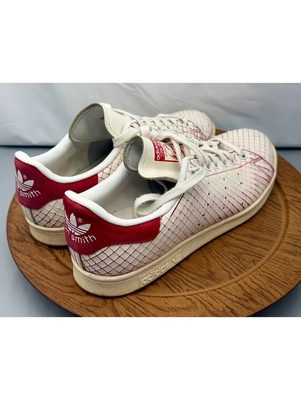 adidas Stan Smith Sliced Leather  White with Red Size  11 Nice Hard to Find